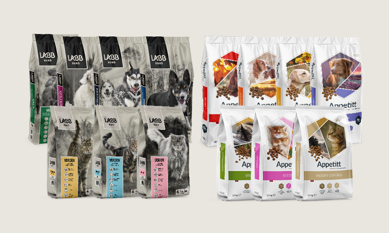 Avbildet: Appetitt og Labb tørrfôrsekker